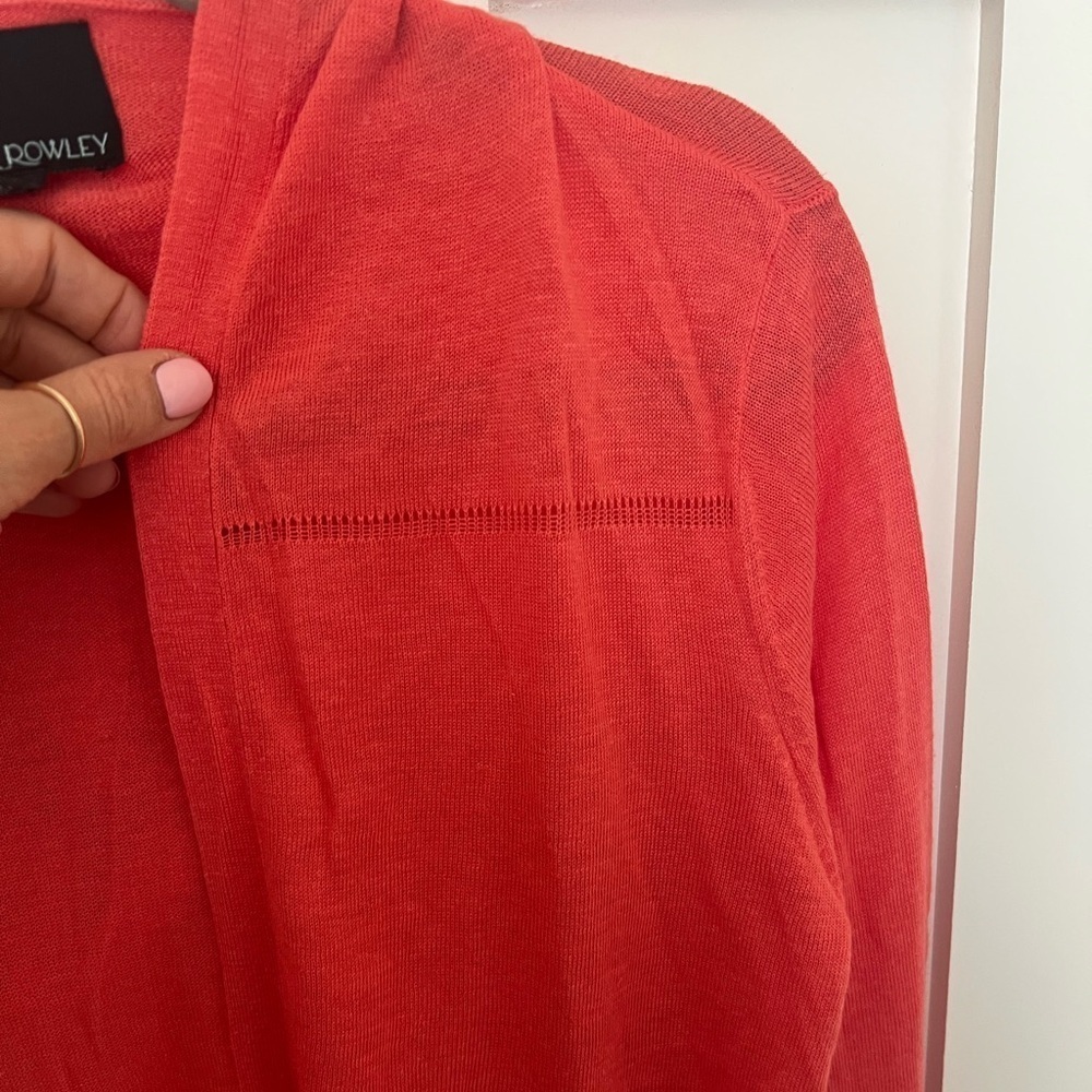 Cynthia Rowley Open Cardigan Sweater Womens M Coral Hooded Linen Blend Coastal - Picture 3 of 6